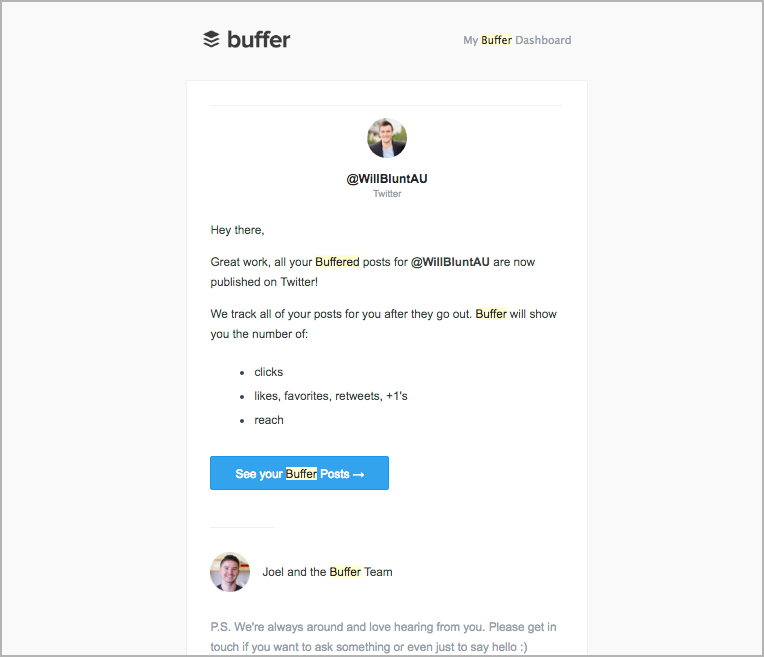 Buffer example of trigger email