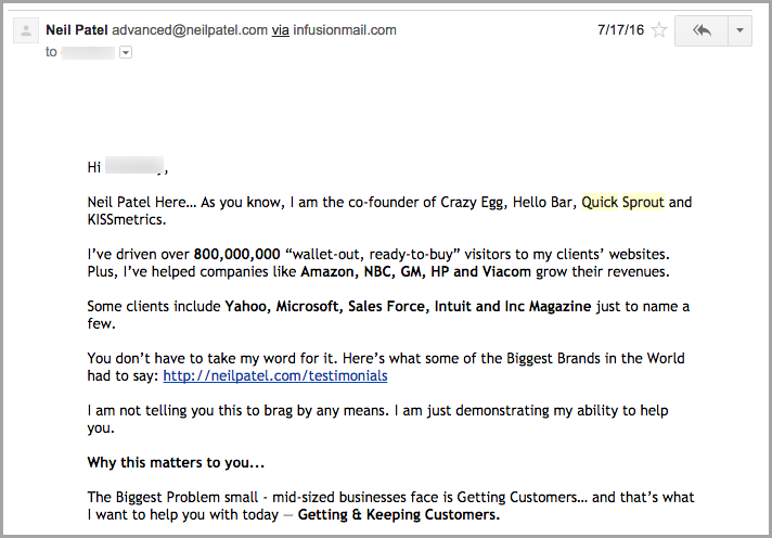 Neil Patel email click through rate